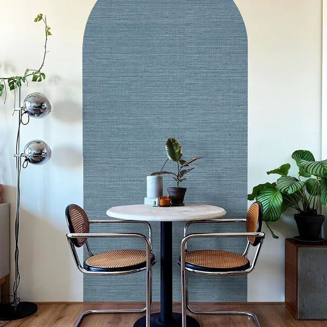 Alt view image 4 of 6 - Grasscloth Wallpaper Peel and Stick 1181" x 17.3" Blue Cream Grassweave Stick on Wallpaper Textured Self Adhesive Wall Paper Contact Paper