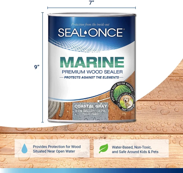 Alt view image 2 of 7 - Marine Ready Mix Wood Sealer and Stain, Coastal Gray, 1 Gallon Waterproofer & Stain, Water-Based, Ultra-low VOC formula, For high-moisture areas, Protects wood docks, decks & piers