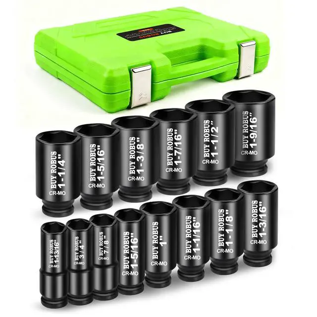 Alt view image 7 of 7 - 3/4 inch Drive Impact Socket Set, 14 Piece Heavy Duty CR-MO Deep and Jumbo Sockets 6 Point Design, SAE 3/4" to 1-9/16", for Large Vehicle and Apparatus Maintenance