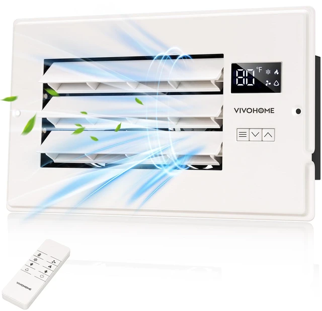 Main image of Register Booster Fan - 6'' x 10'' Opening with Adjustable Louver Smart Thermostat & 10-Speed Remote Control - AC Vent Fan for Floor, Ceiling, Wall - Quiet Operation (White)
