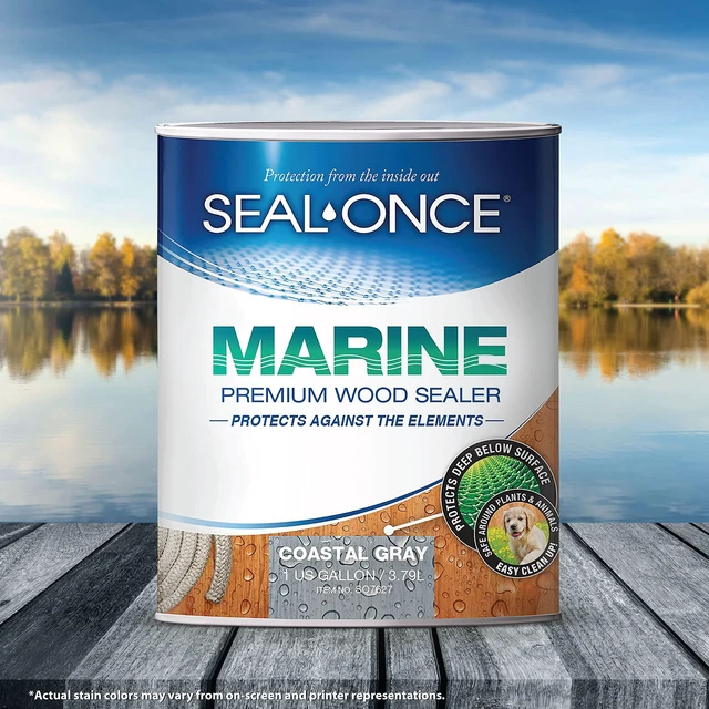Alt view image 7 of 7 - Marine Ready Mix Wood Sealer and Stain, Coastal Gray, 1 Gallon Waterproofer & Stain, Water-Based, Ultra-low VOC formula, For high-moisture areas, Protects wood docks, decks & piers