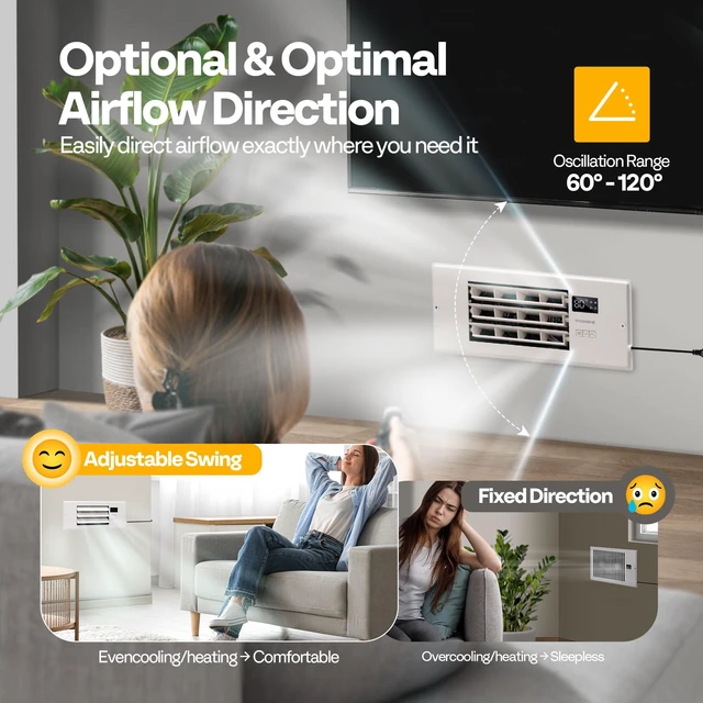 Alt view image 5 of 7 - Register Booster Fan - 6'' x 10'' Opening with Adjustable Louver Smart Thermostat & 10-Speed Remote Control - AC Vent Fan for Floor, Ceiling, Wall - Quiet Operation (White)