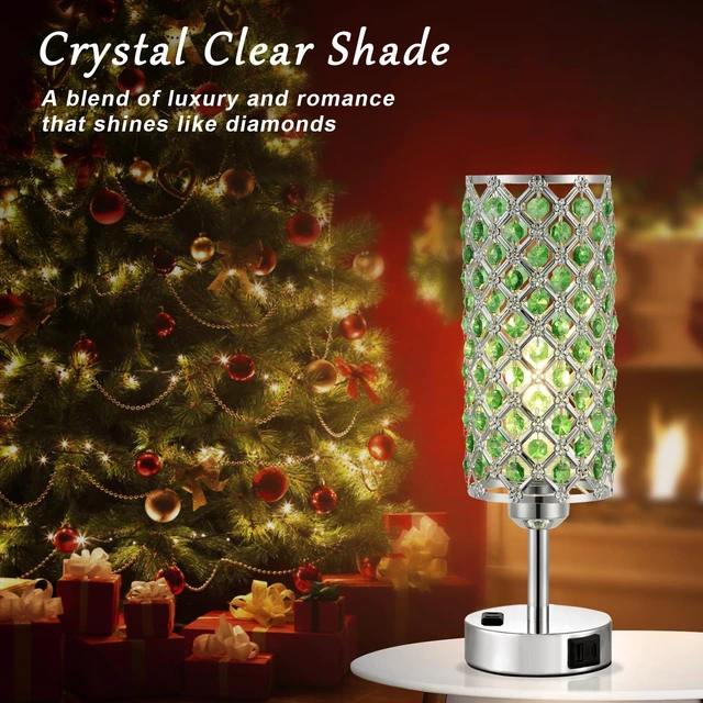 Alt view image 2 of 7 - Green Crystal Lamp Touch Control Set of 2, Crystal Table Lamps with USB C+A Ports & AC Outlet, 3-Way Dimmable Nightstand Touch Lamp, Modern Bedside Table Lamp for Bedroom(Bulbs Included)