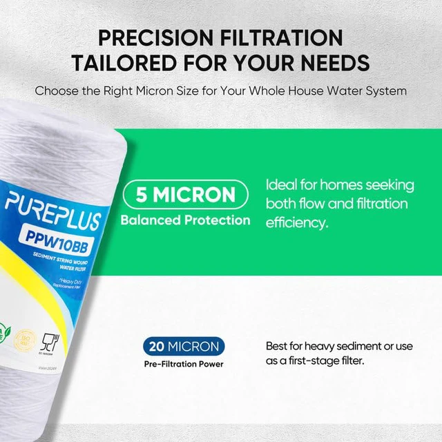 Alt view image 3 of 7 - 5 Micron 10 x 4.5 Whole House Water Filter for Well Water 3 Pack Compatible with WPX5BB97P, PC10, 355214-45, 355215-45, WP10BB97P, WP5BB97P. Recognized Certification Food Grade Material