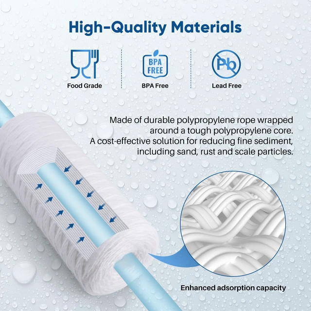Alt view image 5 of 7 - 5 Micron 10 x 4.5 Whole House Water Filter for Well Water 3 Pack Compatible with WPX5BB97P, PC10, 355214-45, 355215-45, WP10BB97P, WP5BB97P. Recognized Certification Food Grade Material