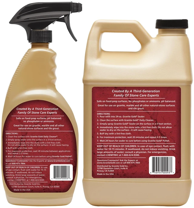 Alt view image 2 of 7 - Sealer for Natural Stone, 24 oz Spray & 64 oz Refill Water-Based Sealant Repels Stains & Etching on, Marble and Travertine - Food-Prep Area Safe - Made in the USA