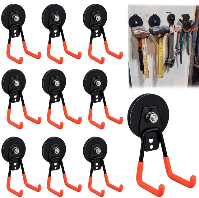 Main image of Heavy Duty Magnetic Garage Hook,10 Pack Strong Large Magnet Hooks for Power Drill,Garden Tools,Hose,Pegboard,Garage, Workshop,Magnetic Storage Hooks for Indoor Outdoor Hanging(Orange)