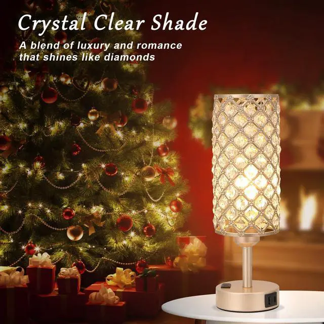 Alt view image 2 of 7 - Touch Table Lamps for Bedrooms Set of 2-3 Way Dimmable Champagne Gold Crystal Lamps with Crystal Shade, Bedside Nightstand Lamp for Living Room Bedroom Home Office