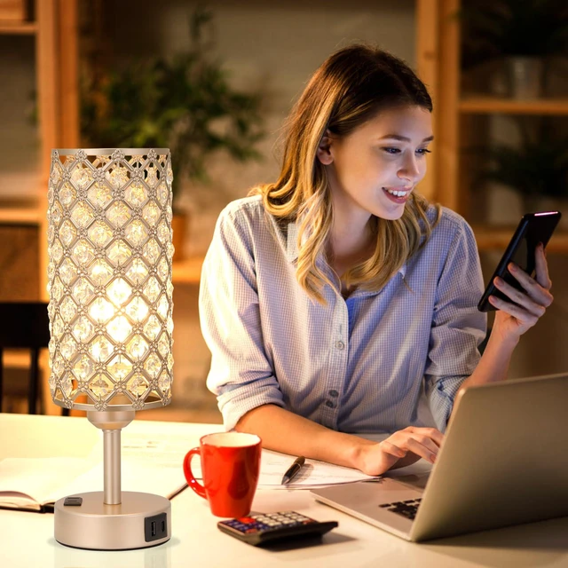Alt view image 5 of 7 - Touch Table Lamps for Bedrooms Set of 2-3 Way Dimmable Champagne Gold Crystal Lamps with Crystal Shade, Bedside Nightstand Lamp for Living Room Bedroom Home Office