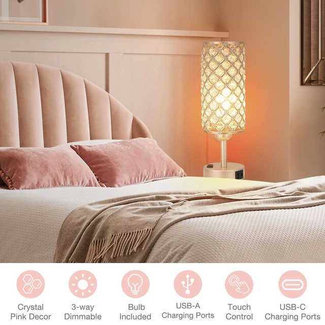 Alt view image 6 of 7 - Touch Table Lamps for Bedrooms Set of 2-3 Way Dimmable Champagne Gold Crystal Lamps with Crystal Shade, Bedside Nightstand Lamp for Living Room Bedroom Home Office