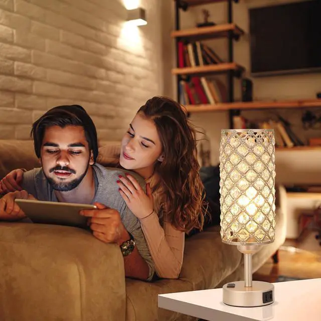 Alt view image 7 of 7 - Touch Table Lamps for Bedrooms Set of 2-3 Way Dimmable Champagne Gold Crystal Lamps with Crystal Shade, Bedside Nightstand Lamp for Living Room Bedroom Home Office