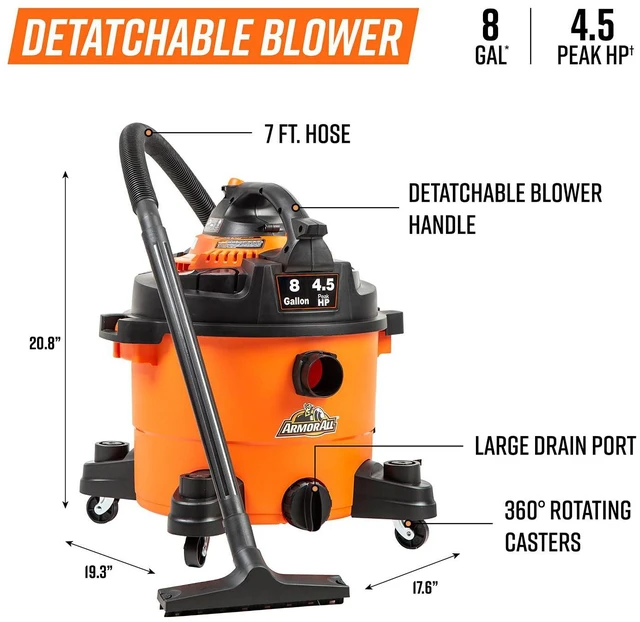 Alt view image 3 of 7 - VBV809 0901 8Gal 4.5 Peak HP Wet/Dry Vac w. Detachable Blower