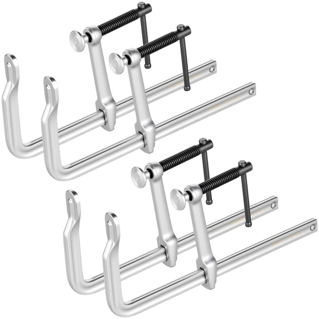 Main image of Bar Clamps for Woodworking, 4-Pack, 12" Opening, 4.72 in Throat Depth, 1200 lbs Load Limit, Sturdy Steel Forging and Casting, with Swivel Jaw and T-Handle, for Wood Working and Metal Working