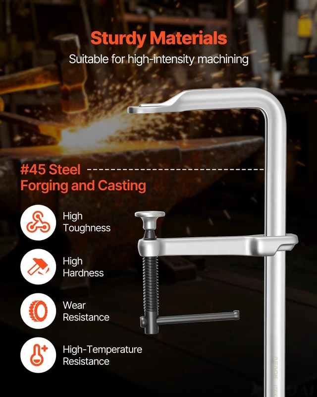 Alt view image 5 of 7 - Bar Clamps for Woodworking, 4-Pack, 12" Opening, 4.72 in Throat Depth, 1200 lbs Load Limit, Sturdy Steel Forging and Casting, with Swivel Jaw and T-Handle, for Wood Working and Metal Working