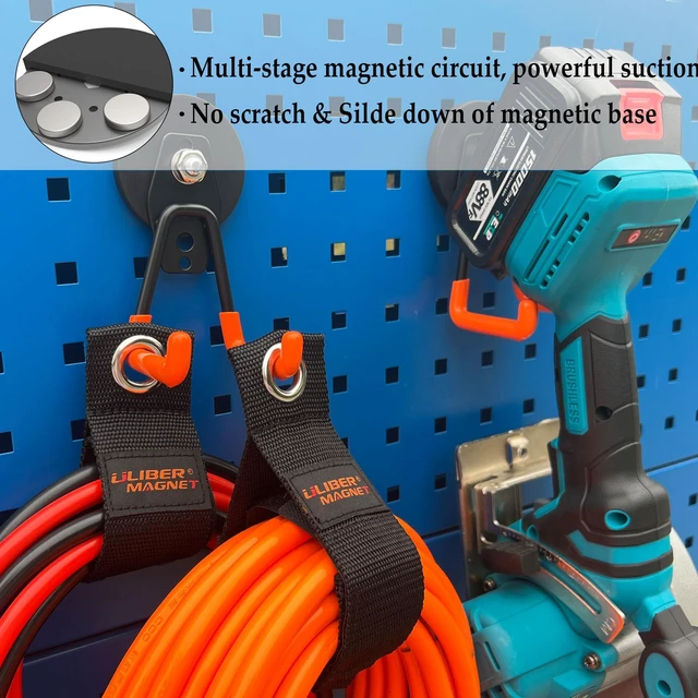 Alt view image 3 of 7 - Heavy Duty Magnetic Garage Hook,10 Pack Strong Large Magnet Hooks for Power Drill,Garden Tools,Hose,Pegboard,Garage, Workshop,Magnetic Storage Hooks for Indoor Outdoor Hanging(Orange)