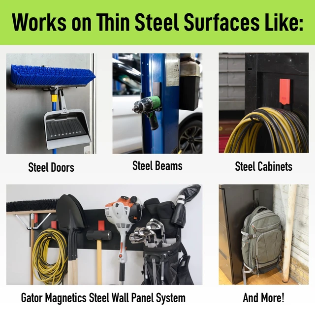 Alt view image 3 of 7 - MEGA 4.5 in Open Hooks, 45 lb Magnetic Hooks 3 Pack Patented Easy-Release, Non-Slip Grip. Works on steel cabinets, doors, garage, toolboxes, pole barns, utility vans & more
