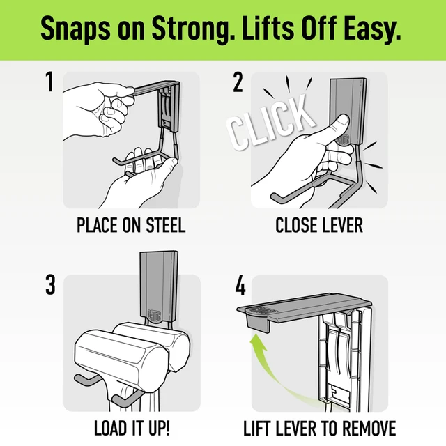 Alt view image 4 of 7 - MEGA 4.5 in Open Hooks, 45 lb Magnetic Hooks 3 Pack Patented Easy-Release, Non-Slip Grip. Works on steel cabinets, doors, garage, toolboxes, pole barns, utility vans & more