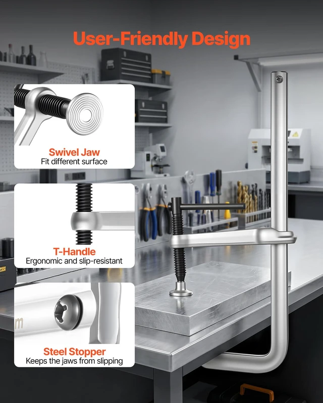 Alt view image 6 of 7 - Bar Clamps for Woodworking, 4-Pack, 12" Opening, 4.72 in Throat Depth, 1200 lbs Load Limit, Sturdy Steel Forging and Casting, with Swivel Jaw and T-Handle, for Wood Working and Metal Working