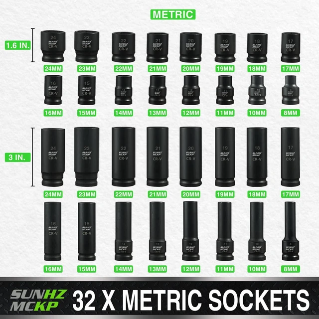 Alt view image 2 of 7 - SUNHZMCKP 1/2" Drive Impact Socket Set, 66 Pcs Standard SAE (3/8"-1-1/4") & Metric (8-24mm), 6 Point Shallow/Deep Socket Kit with Ratchet Handle, Drive Extension Bar, Impact Universal Joint, Cr-V