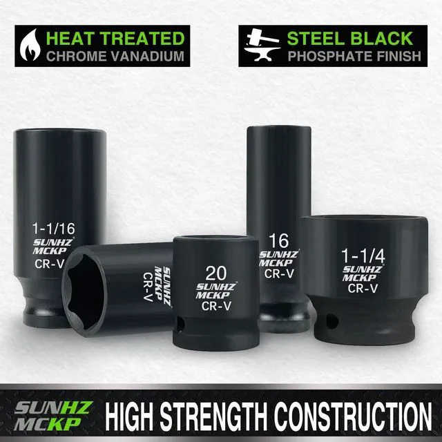 Alt view image 5 of 7 - SUNHZMCKP 1/2" Drive Impact Socket Set, 66 Pcs Standard SAE (3/8"-1-1/4") & Metric (8-24mm), 6 Point Shallow/Deep Socket Kit with Ratchet Handle, Drive Extension Bar, Impact Universal Joint, Cr-V