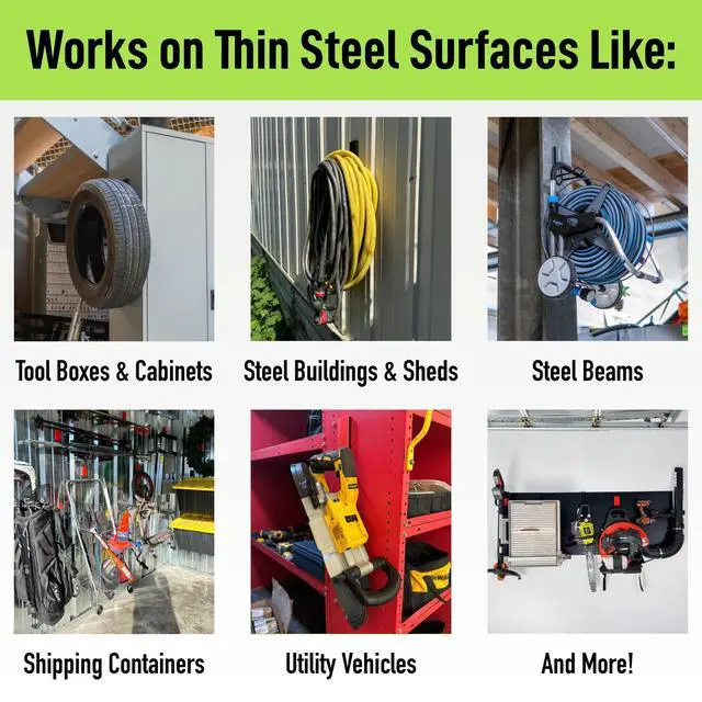 Alt view image 3 of 7 - MEGA 4.5 in Closed Hooks, 45 lb Magnetic Hooks 3 Pack Patented Easy-Release, Non-Slip Grip. Works on steel cabinets, doors, garage, toolboxes, pole barns, utility vans & more