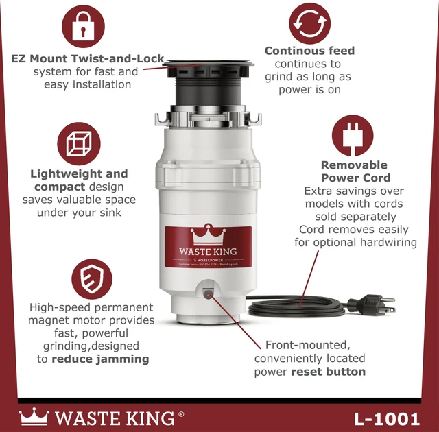 Alt view image 3 of 7 - Garbage Disposal for Kitchen Sink with Power Cord, L-1001