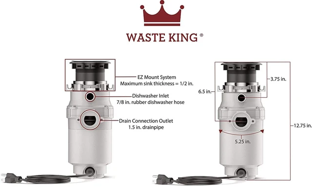 Alt view image 4 of 7 - Garbage Disposal for Kitchen Sink with Power Cord, L-1001