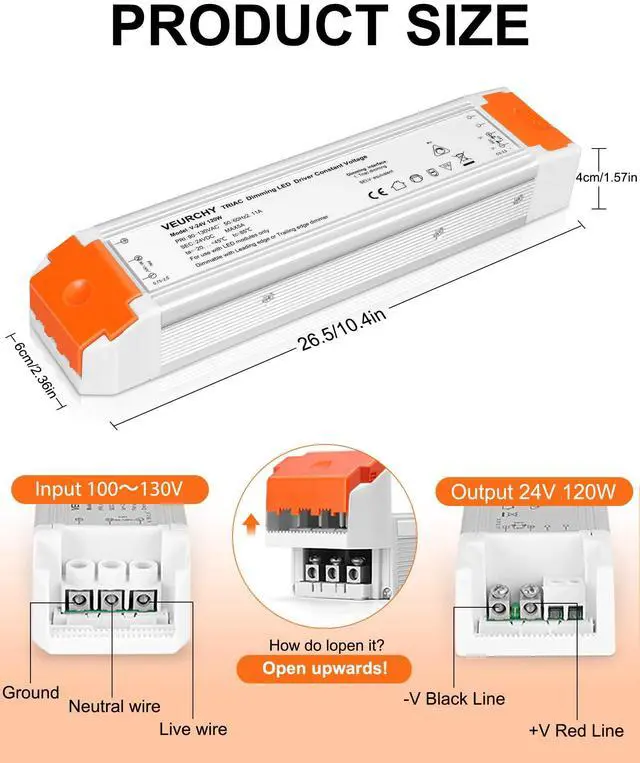 Alt view image 3 of 7 - 120W 24V Dimmable LED Driver,Triac Dimmable Transformer AC 120V to DC 24V 120 Watt Compatible with Lutron & Leviton Dimmer Switches, Dimmer Led Power Supply 24 Volt for Strip Lights