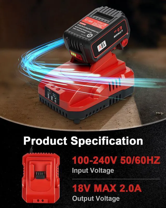 Alt view image 2 of 7 - 2-Pack 18V 6.0Ah Replacement for Milwaukee M-18 Battery and 1 Charger(red)
