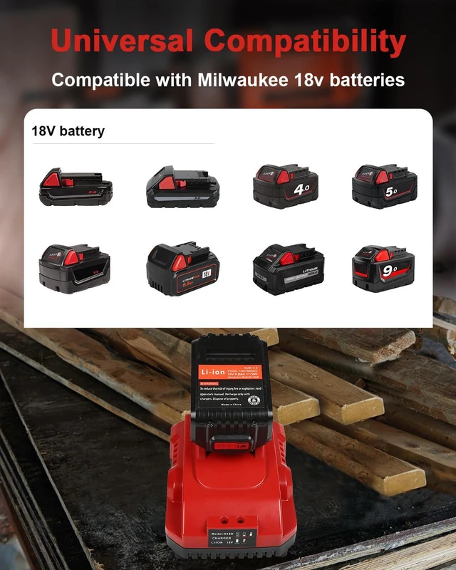 Alt view image 3 of 7 - 2-Pack 18V 6.0Ah Replacement for Milwaukee M-18 Battery and 1 Charger(red)