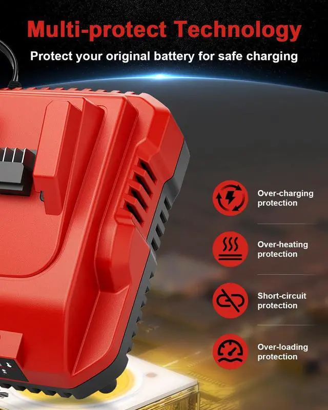 Alt view image 5 of 7 - 2-Pack 18V 6.0Ah Replacement for Milwaukee M-18 Battery and 1 Charger(red)