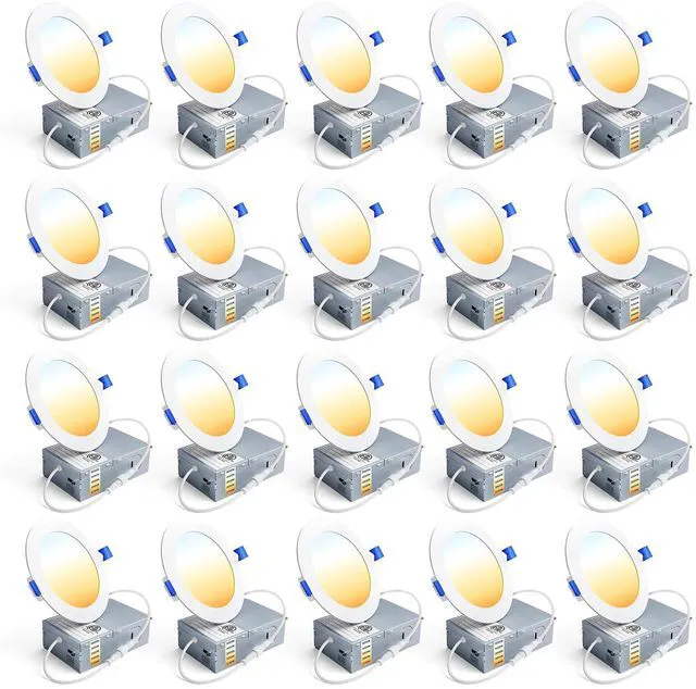 Main image of 20 Pack 4 Inch LED Recessed Light, 5CCT Dimmable Canless Wafer 2700K-5000K Selectable, 5%-100% Dimmable, 750LM 9W 120V, IC & Damp Rated, ETL & FCC & UL Certified, 50000h Life Span