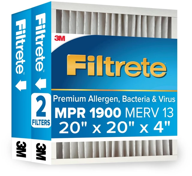 Main image of 20x20x4 AC Furnace Air Filter, MERV 13, MPR 1900, Premium Allergen, Bacteria & Virus Filter, Electrostatic Air Cleaning Filter, 2-Pack (Actual Size 19.75 x 19.75 x 4.31 in)