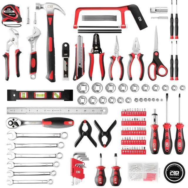 Alt view image 2 of 7 - 259-Piece Home Tool Kit with Portable Storage Box, Red Complete Repair Tools for Household/ Car/ Mechanics, General ToolKit for Men and Women