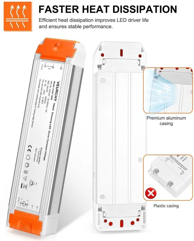 Alt view image 4 of 7 - 120W 24V Dimmable LED Driver,Triac Dimmable Transformer AC 120V to DC 24V 120 Watt Compatible with Lutron & Leviton Dimmer Switches, Dimmer Led Power Supply 24 Volt for Strip Lights