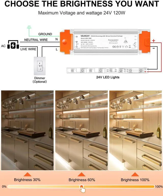 Alt view image 5 of 7 - 120W 24V Dimmable LED Driver,Triac Dimmable Transformer AC 120V to DC 24V 120 Watt Compatible with Lutron & Leviton Dimmer Switches, Dimmer Led Power Supply 24 Volt for Strip Lights