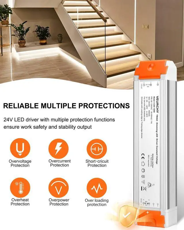 Alt view image 6 of 7 - 120W 24V Dimmable LED Driver,Triac Dimmable Transformer AC 120V to DC 24V 120 Watt Compatible with Lutron & Leviton Dimmer Switches, Dimmer Led Power Supply 24 Volt for Strip Lights