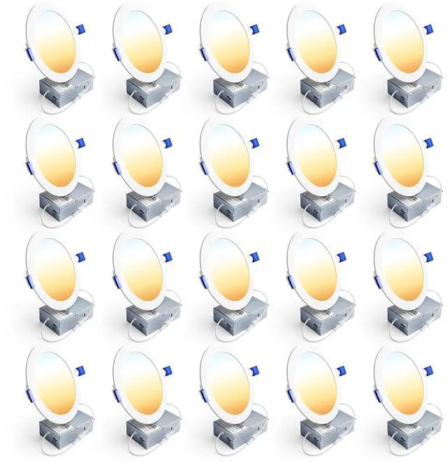 Main image of 20 Pack 6 Inch LED Recessed Light, 5CCT Dimmable Canless Wafer 2700K-5000K Selectable, 5%-100% Dimmable, 1200LM 12W 120V, IC & Damp Rated, ETL & FCC & UL Certified, 50000h Life Span