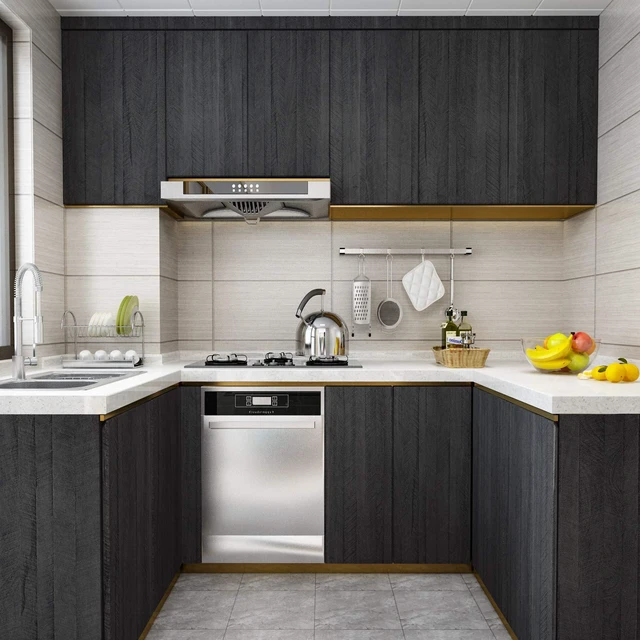 Alt view image 3 of 7 - Large Wood Grain Wallpaper Peel and Stick Countertops Waterproof Modern Wood Contact Paper Self Adhesive Black Wallpaper Repvable Kitchen Wooden Wall Paper for Cabinets Furniture 24"x394"
