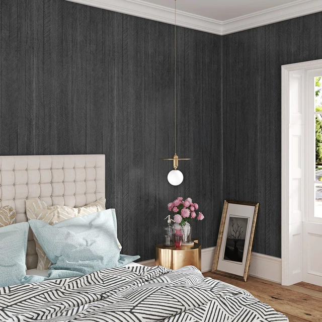 Alt view image 4 of 7 - Large Wood Grain Wallpaper Peel and Stick Countertops Waterproof Modern Wood Contact Paper Self Adhesive Black Wallpaper Repvable Kitchen Wooden Wall Paper for Cabinets Furniture 24"x394"