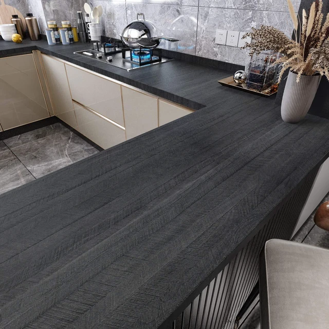 Main image of Large Wood Grain Wallpaper Peel and Stick Countertops Waterproof Modern Wood Contact Paper Self Adhesive Black Wallpaper Repvable Kitchen Wooden Wall Paper for Cabinets Furniture 24"x394"