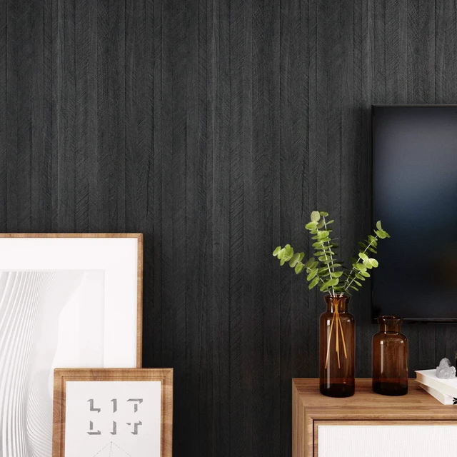 Alt view image 5 of 7 - Large Black Wood Wallpaper Peel and Stick Wood Grain Contact Paper 36"x394" Wooden Wallpaper Self Adhesive Removable Wooden Vinyl Countertop Contact Paper for Kitchen Countertops Desk Cabinets