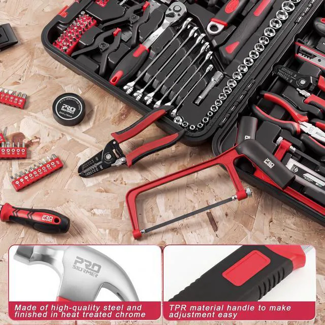 Alt view image 4 of 7 - 259-Piece Home Tool Kit with Portable Storage Box, Red Complete Repair Tools for Household/ Car/ Mechanics, General ToolKit for Men and Women