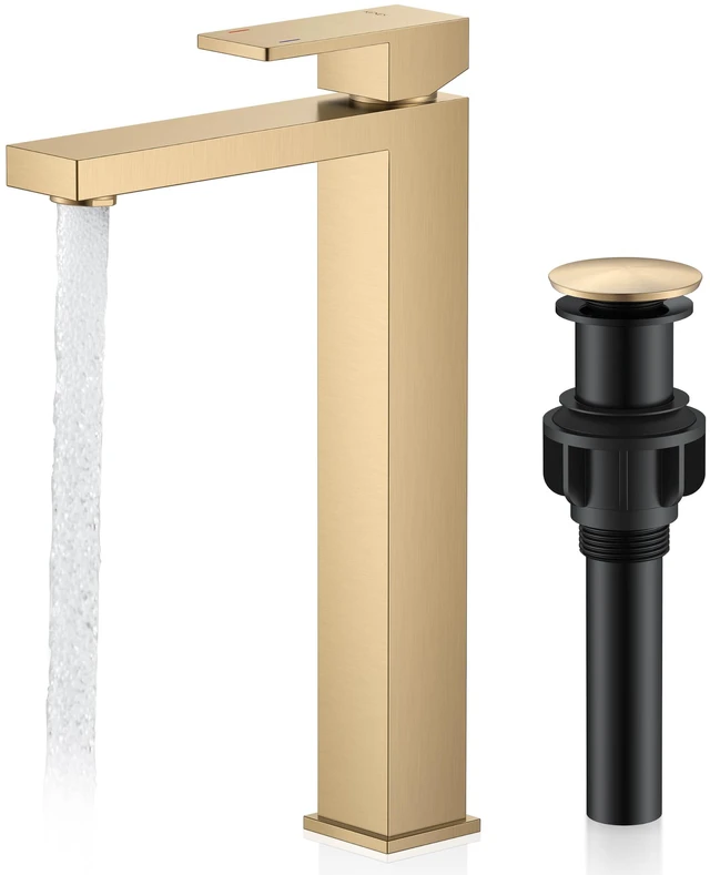 Main image of Champagne Bronze Vessel Sink Faucet 1 Handle, Tall Bathroom Faucet Vessel Bowl Faucet with Pop Up Drain & Supply Lines, Lead-Free cUPC & NSF Certified, 1 Hole Faucet for Vanity RV Restroom