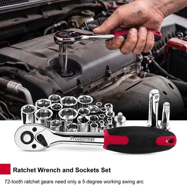 Alt view image 7 of 7 - 259-Piece Home Tool Kit with Portable Storage Box, Red Complete Repair Tools for Household/ Car/ Mechanics, General ToolKit for Men and Women
