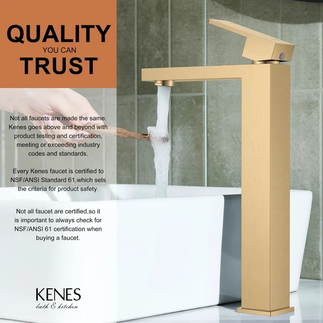 Alt view image 3 of 7 - Champagne Bronze Vessel Sink Faucet 1 Handle, Tall Bathroom Faucet Vessel Bowl Faucet with Pop Up Drain & Supply Lines, Lead-Free cUPC & NSF Certified, 1 Hole Faucet for Vanity RV Restroom