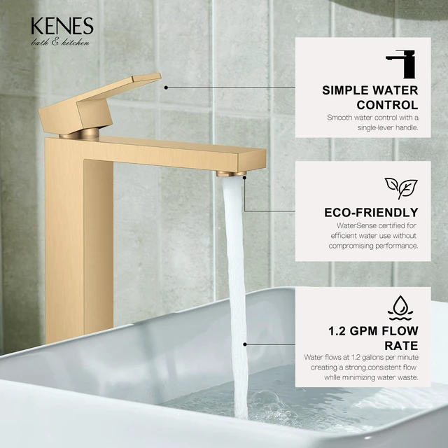 Alt view image 4 of 7 - Champagne Bronze Vessel Sink Faucet 1 Handle, Tall Bathroom Faucet Vessel Bowl Faucet with Pop Up Drain & Supply Lines, Lead-Free cUPC & NSF Certified, 1 Hole Faucet for Vanity RV Restroom