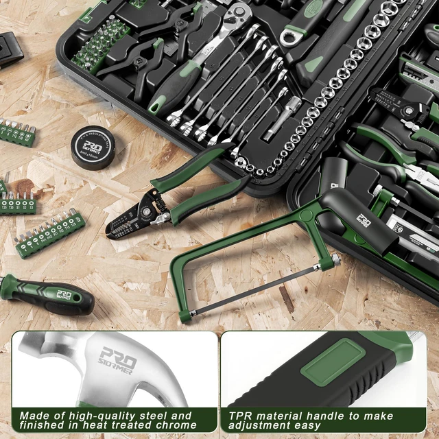 Alt view image 4 of 7 - 259-Piece Tool Kit, Household Essential Tool Set, Green All-Purpose Tools for Home, Office or Automotive Projects, Gift for Homeowner, Diyer, Handyman