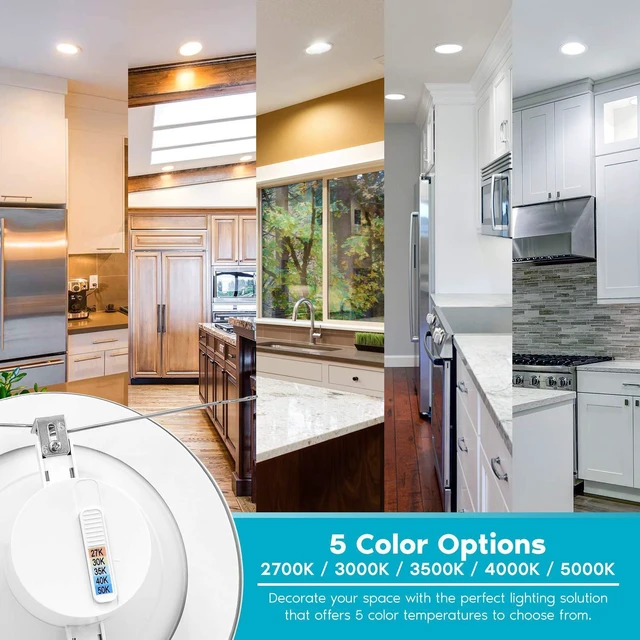 Alt view image 2 of 6 - 5/6 Inch LED Recessed Retrofit Downlight, 14W=90W, 1100 LM (6 Pack) Smooth Trim, 5CCT Color Selectable 2700K-5000K, Dimmable Can Light, 1100 Lumens, Wet Rated, Energy Star