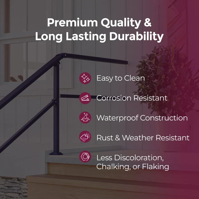 Alt view image 4 of 7 - Fence & Rail Hand Rails for Outdoor Steps Extension, 4ft Rectangular Handrail Extension to Wall, Handrails for Step Landings Ideal for Porch, Deck, & Stair Railing Indoor & Outdoor